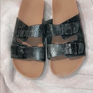 Black snake skin sandals